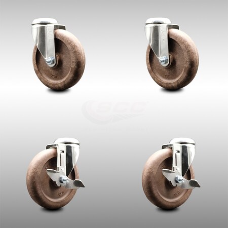 Service Caster 5 Inch 316SS High Temp Glass Filled Nylon Swivel Bolt Hole Caster Brakes, 2PK SCC-SS316BH20S514-GFNSHT-2-TLB-2